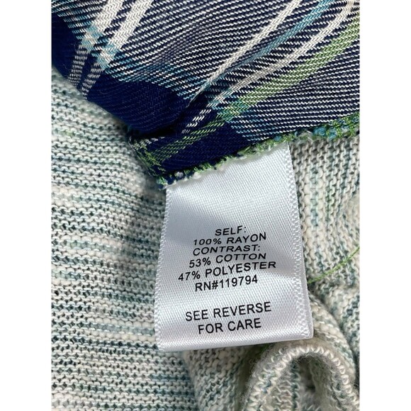 One World 2x Plaid Mixed Media Front Wrap Tie Neck Long Sleeve 2X NWT - Picture 8 of 14